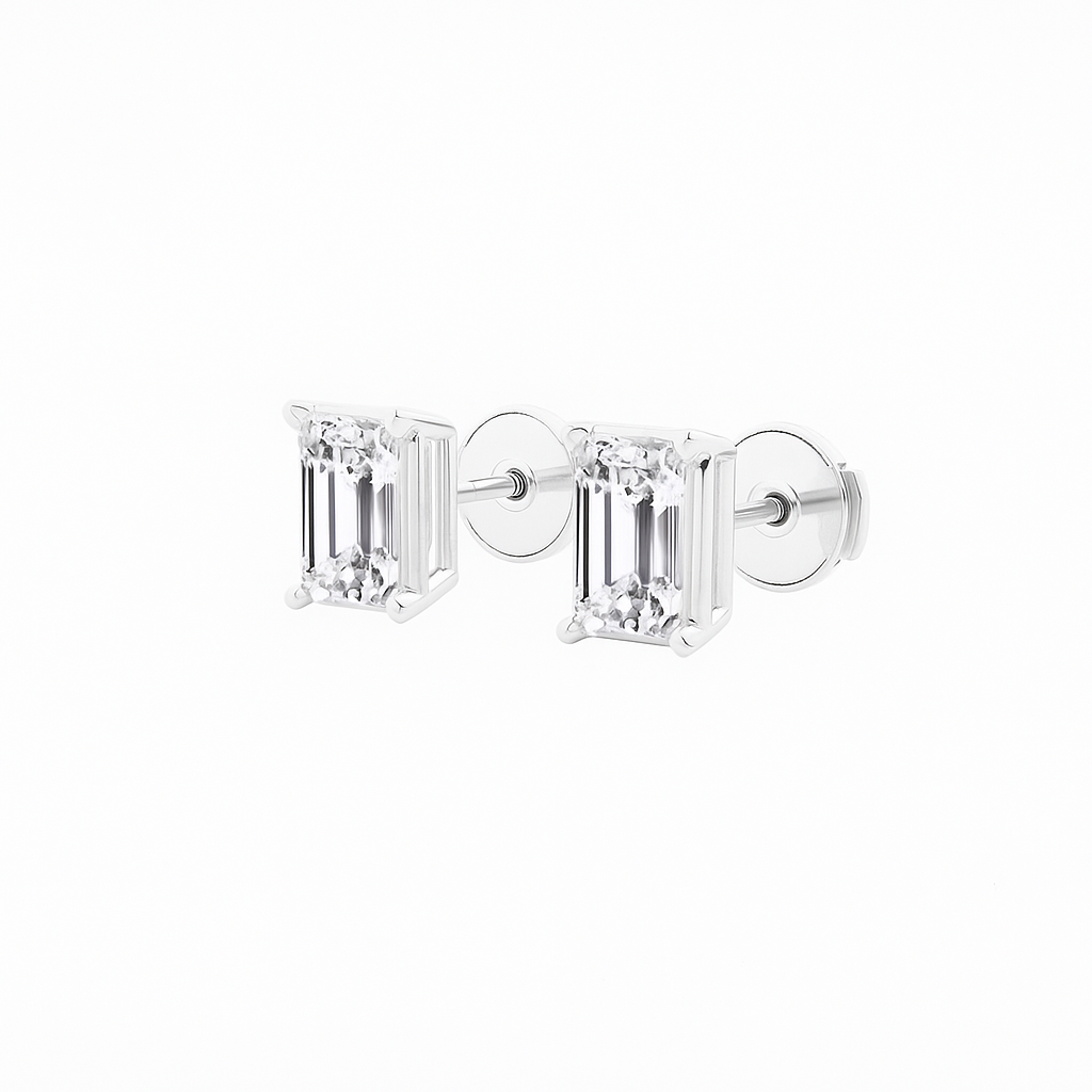 Emerald Cut Diamond Stud Earrings