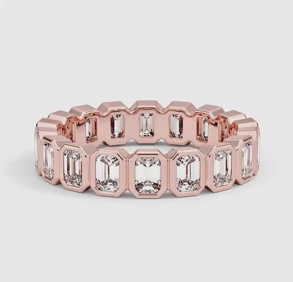 Bezel Emerald Cut Eternity Diamond Ring